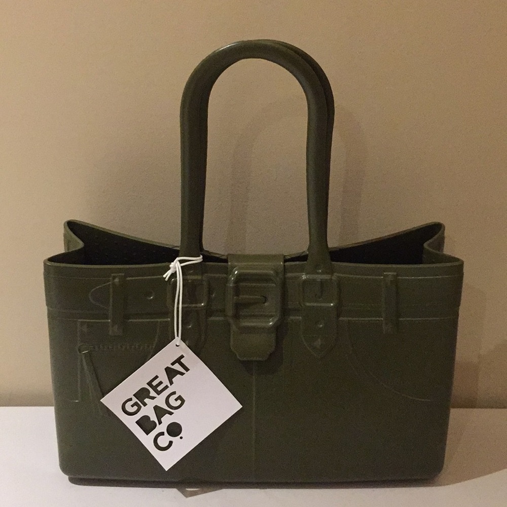Great Bag Co. Designer Robert Verdi Rubber Tote Bag Purse Army Green